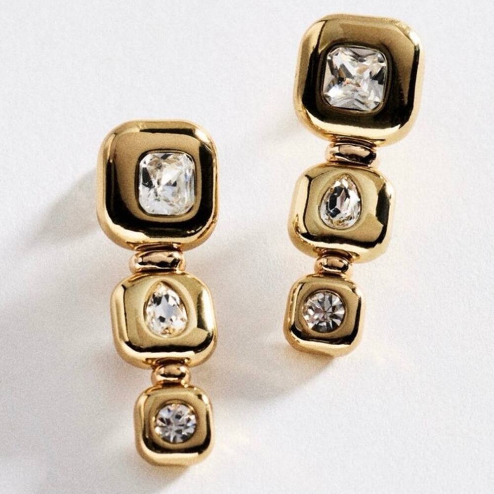 Anthropologie Bezel Crystal Square Drop Earrings